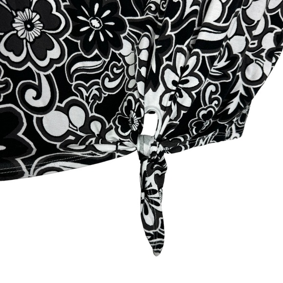 Ruby Rd. Petite Floral Tie Knot Hem Blouse Women's Petite Large Black White - Picture 5 of 8